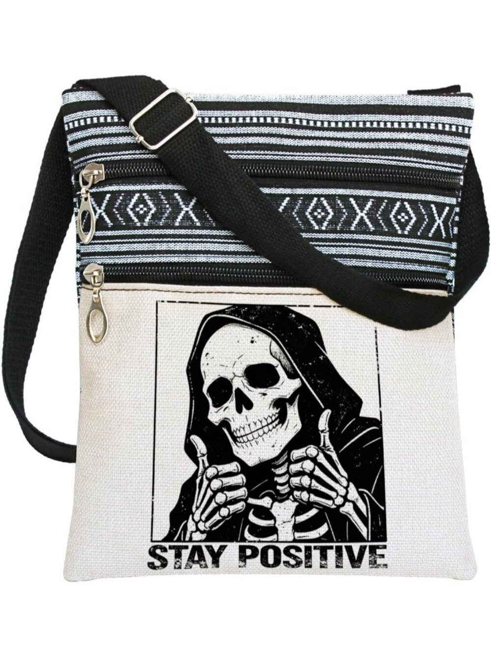 Women Black White Halloween Pumpkin Bat Goth Skull Witch Crossbody Shoulder Bag